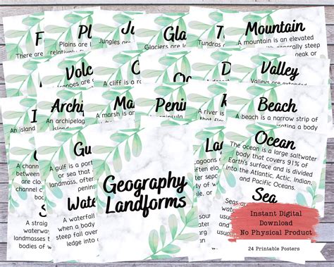 Geography Landforms Printable Poster Set, Geography Classroom Decor ...