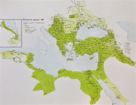 Handdrawn map of Ottoman empire 1683 : Turkey