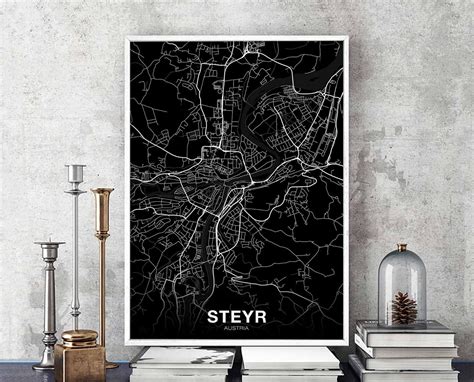 STEYR Austria map poster black white Hometown City Print | Etsy