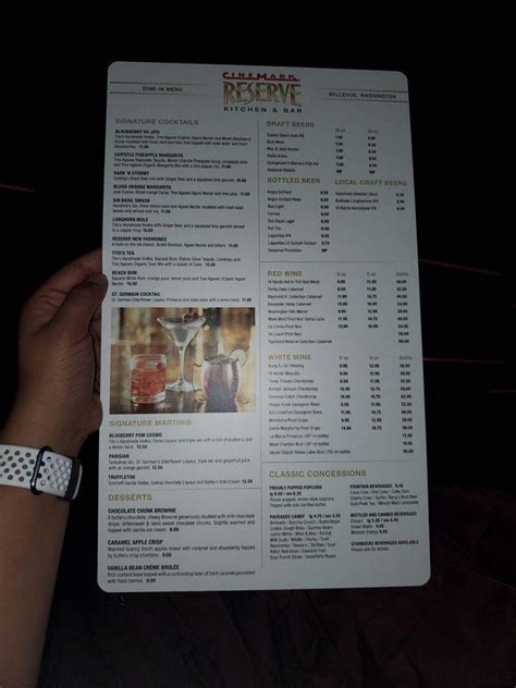 Menu at Cinemark Reserve Lincoln Square — Dine-In 21+ pub & bar, Bellevue