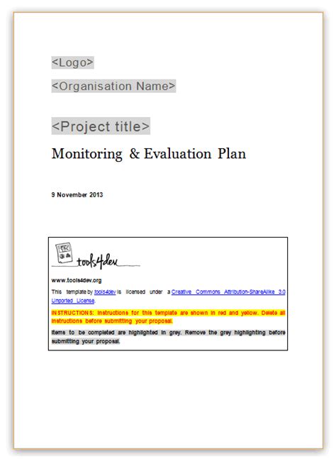 Monitoring and evaluation (M&E) plan template - tools4dev