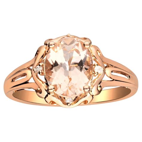 1.44 Carat Oval Cut Morganite and Diamond 10K Rose Gold Wedding Ring For Sale at 1stDibs ...