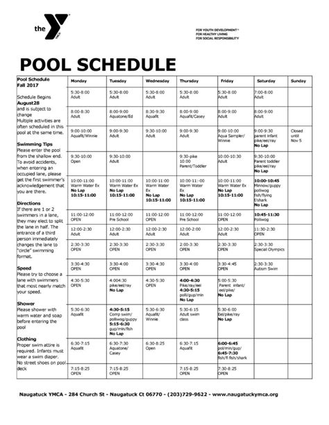 pool schedule March 2018 – NAUGATUCK YMCA