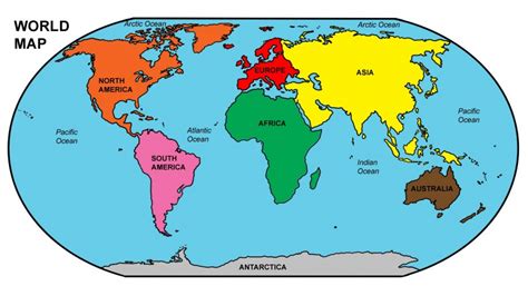 World Map With Continents And Oceans Printable