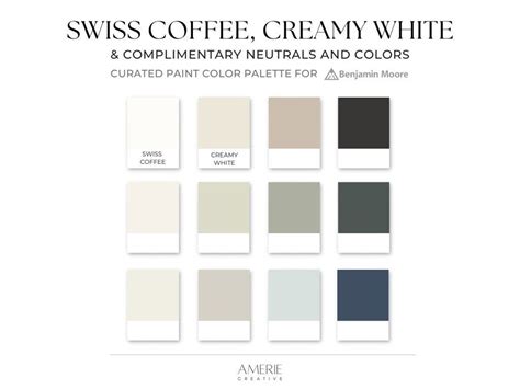 Swiss Coffee & Creamy White Benjamin Moore Paint Color Palette Warm Neutral Cream Greige Light ...