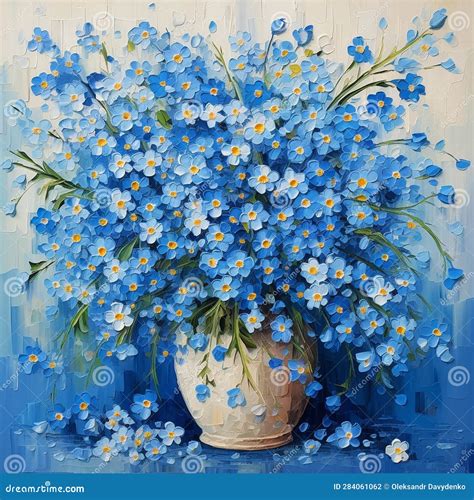 Bouquet of Blue Forget-me-nots Flowers in a Vase on a Dark Background ...