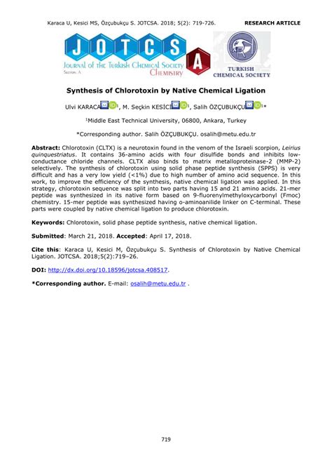 (PDF) Synthesis of Chlorotoxin by Native Chemical Ligation