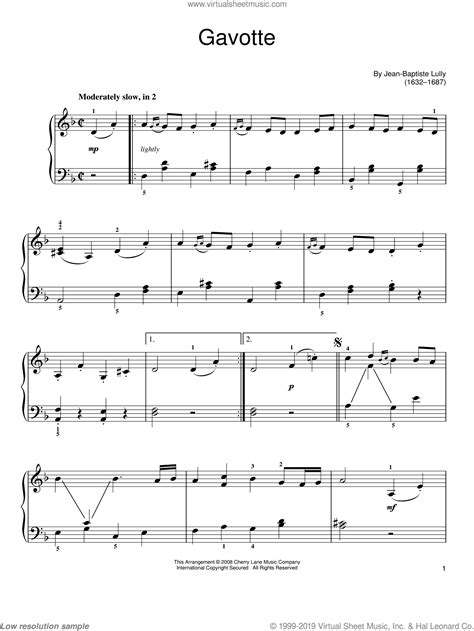 Jean-Baptiste Lully: Gavotte sheet music for piano solo (PDF)