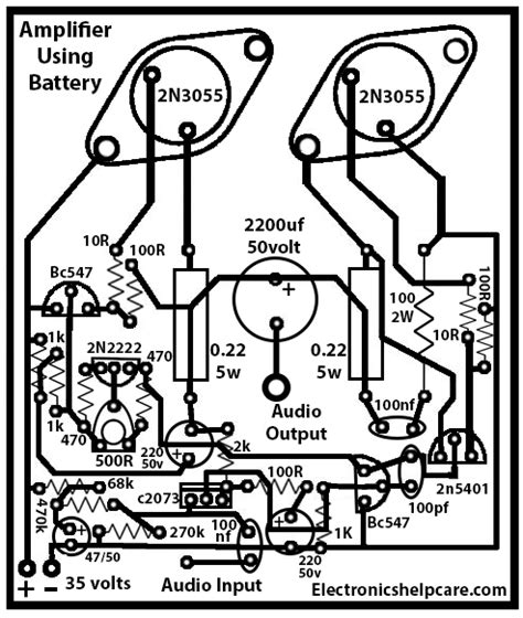 Single voltage transistor amplifier circuit diagram using 2n3055 ...