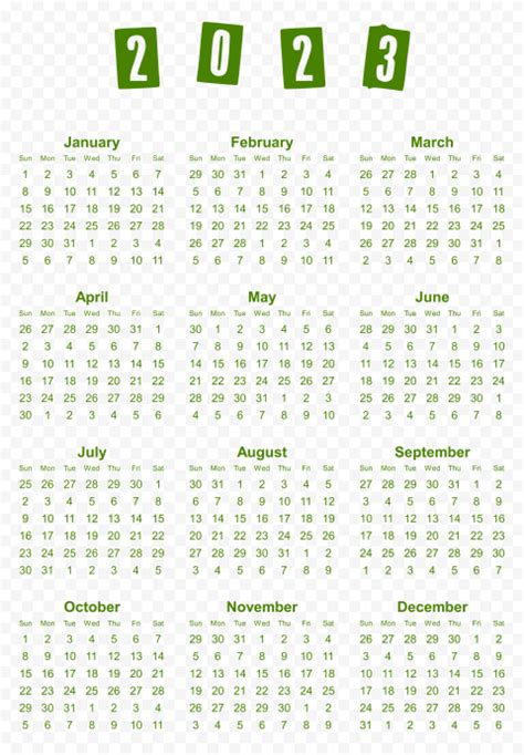 2023 Calendar Green Colour PNG Image | Citypng