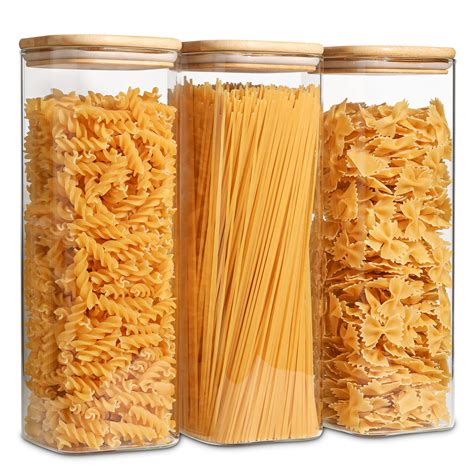 ComSaf Glass Spaghetti Pasta Storage Containers with Lids 71oz Set of 3 ...