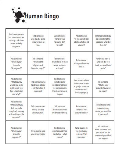 Human Bingo Template Blank