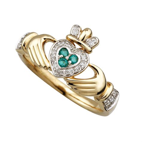 14K Gold Emerald & Diamond Claddagh Ring - Solvar - Fallers.com - Fallers Irish Jewelry