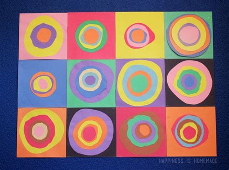 Kids Art Lesson: Kandinsky Inspired Concentric Circles Collage - Happiness is Homemade