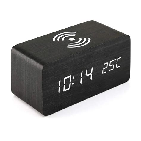 Wooden Alarm Clock With Qi Wireless Charging Pad Compatible With For ...