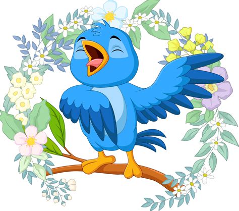 Cartoon blue bird singing on tree branch 5158310 Vector Art at Vecteezy