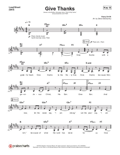 Give Thanks Sheet Music PDF (Steffany Gretzinger / Melissa Helser) - PraiseCharts