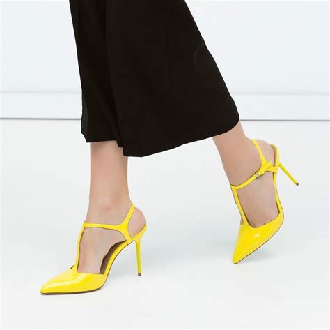 ZARA Woman BNWT Yellow Shiny High-Heel Mules With Ankle Strap EU 38 39 6206/001 | Yellow heels ...