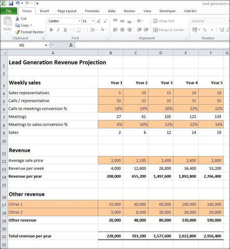 Lead Generation Revenue Projection | Plan Projections