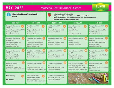 Lunch Menus – Food Services – Massena Central School District