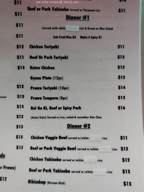 Menu at Mina's Cafe, Port Orchard