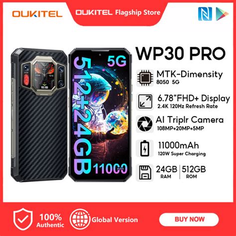 OUKITEL WP30 Pro 5G 24GB+512GB 120W Super Charge 11000 mAh Dimensity 8050 6.78" FHD+ 2.4K 120HZ ...