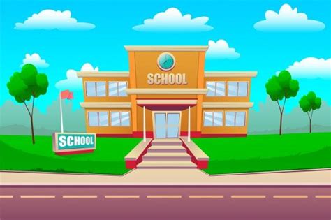 Cartoon School Building. Back To School | School building, Building illustration, School entrance