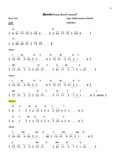 Not Angka Bunda Versi Akor Sederhana | PDF | Song Structure | Musical Forms