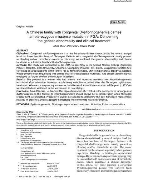 (PDF) A Chinese family with congenital Dysfibrinogenemia carries a ...