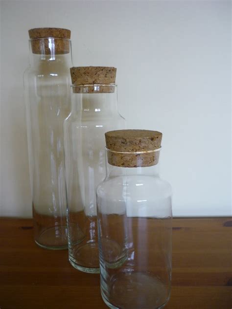 Set of 3 Vintage Glass Storage Jars with Cork Lids Libbey