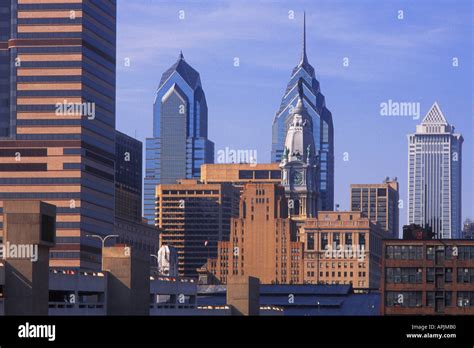 Philadelphia skyscrapers downtown skyline. One Liberty Place and Two ...