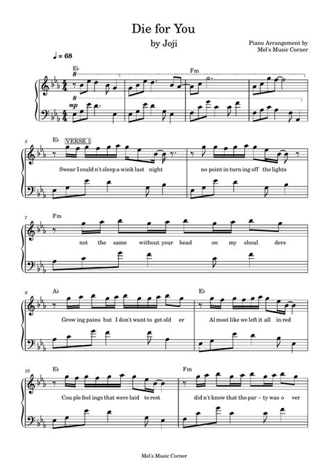 Joji - Die for You (piano sheet music) Lembar Musik by Mel's Music Corner