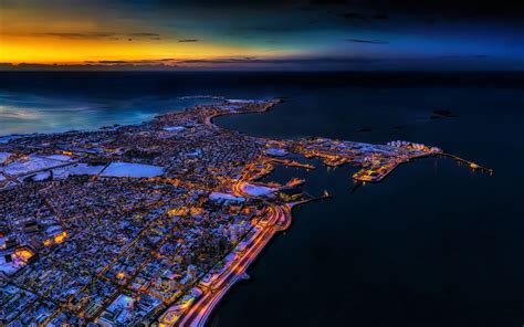 Download Horizon Night Aerial Iceland City Man Made Reykjavik HD Wallpaper