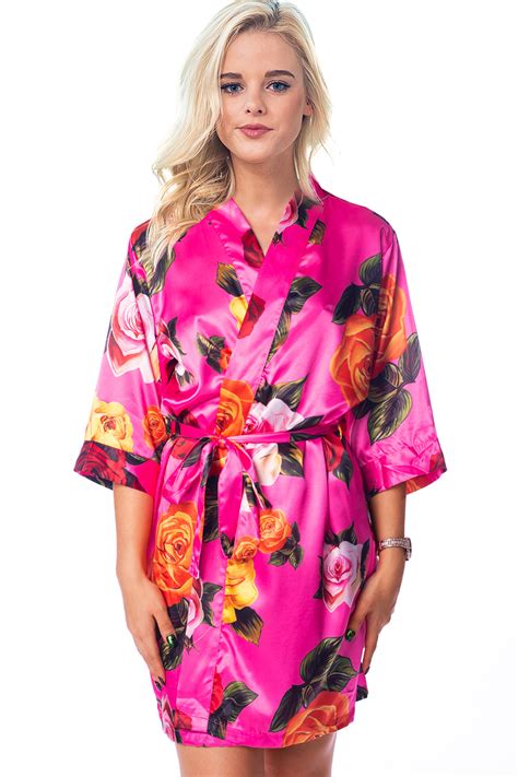 Pretty Robes - Women’s Floral Satin Silky Robe Kimono for Bride Bridesmaids Flower Girls Comfy ...