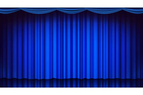 Blue Theater Curtain Vector. Theater, Opera Or Cinema Empty Silk Stage, Blue Scene. Realistic ...