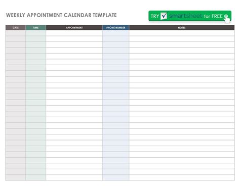 free printable daily appointment schedule template - monitoring ...