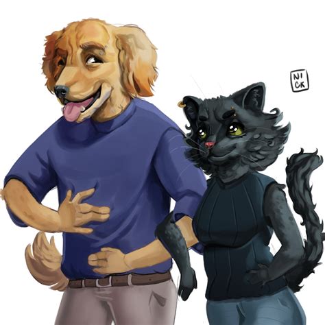 Golden retriever and Black cat (art by me) : r/furry