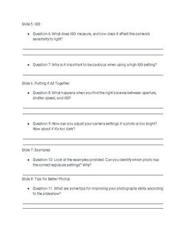 Exposure Triangle Worksheet by Photo Journey | TPT