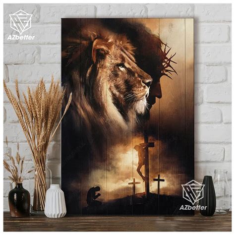 Lion and Jesus Art Painting Canvas, God Wall Art Home Decor, Gift for ...