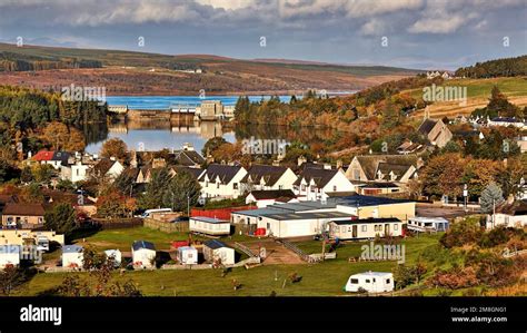 View over the village of Lairg in the Highlands of Scotland to Lairg ...