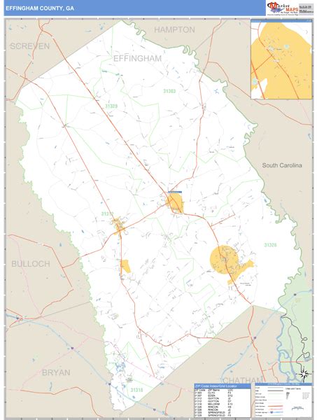 Effingham County, Georgia Zip Code Wall Map | Maps.com.com