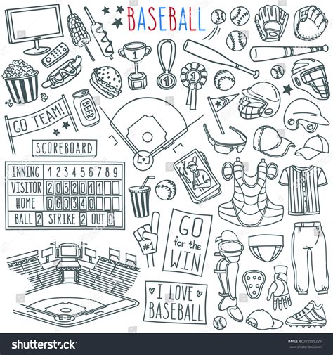 Baseball Doodle Set Special Equipment Players Stock Vector (Royalty ...