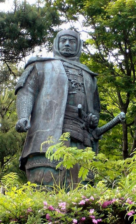 Statue of Uesugi Kenshin which stands at Kasugayama Castle in Joetsu ...