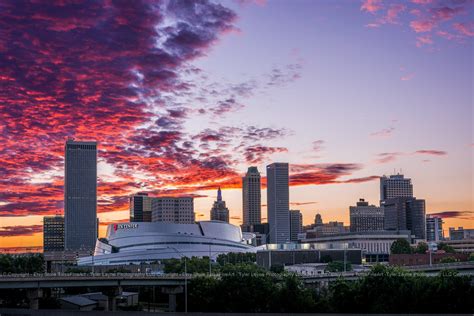 Tulsa Oklahoma Skyline Wall Art Beautiful Colorful Sunrise Downtown Tulsa, Architecture Art ...