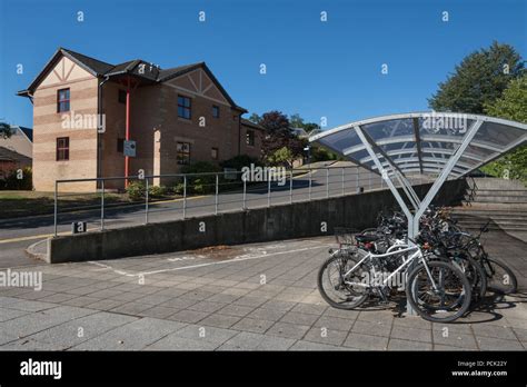 Halls of residence and students bicycles on the Stag Hill Campus, University of Surrey ...