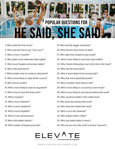 Popular Questions For He Said, She Said | Love games for couples, Fun ...