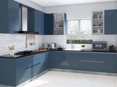 Classic Blue L-Shaped Modular Kitchen | HomeLane