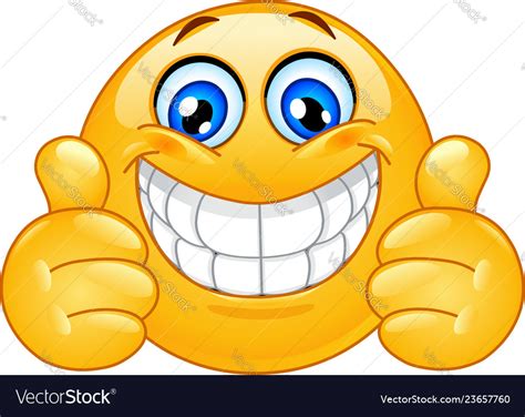 Big smile emoticon with thumbs up Royalty Free Vector Image