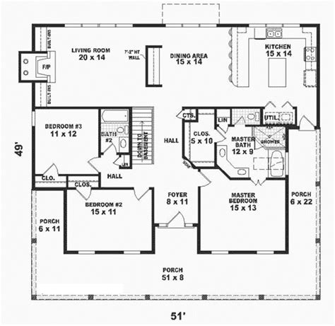 Southern Style House Plan - 3 Beds 2 Baths 1800 Sq/Ft Plan #81-291 ...