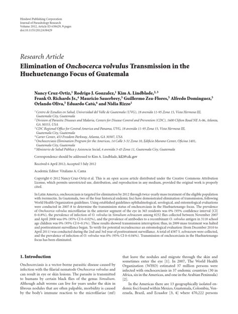 Elimination of Onchocerca volvulus Transmission in the Huehuetenango ...